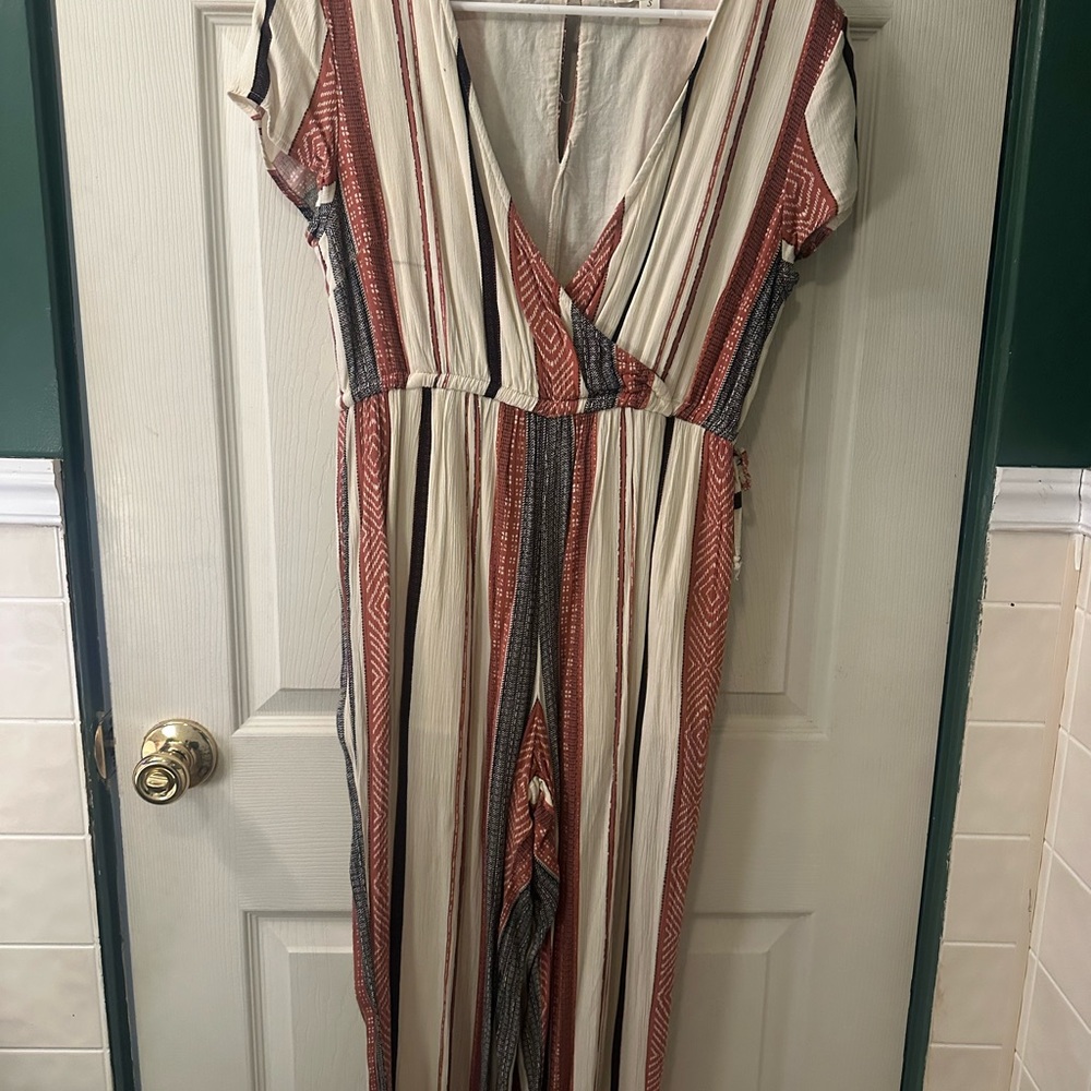 Miami Cream and Orange Wrap Tie Front Jumpsuit Casual